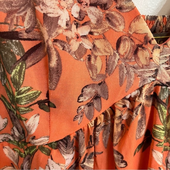 Melonie Women's Size 10 Floral Maxi Dress V-Neck Papaya Cream Sleeveless - Picture 4 of 14